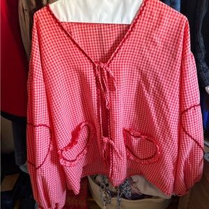 Red Gingham Tie-Front Women’s Top